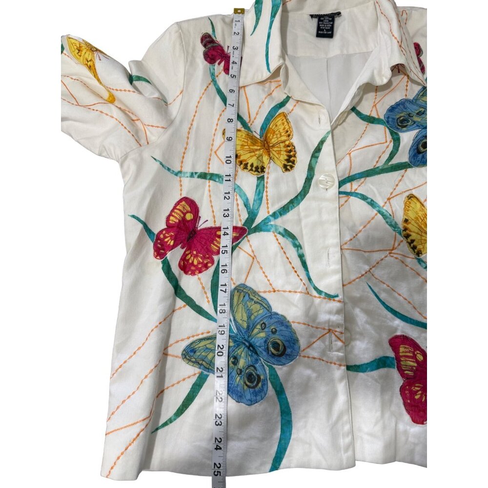 Vintage Hona To Be Butterfly Print Jacket Blazer Women's Size M Cotton White - Picture 6 of 7